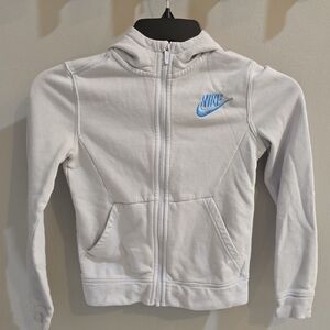Used Youth Girls Nike Kids Light Blue Hoodie with Blue Nike Logo Zippered